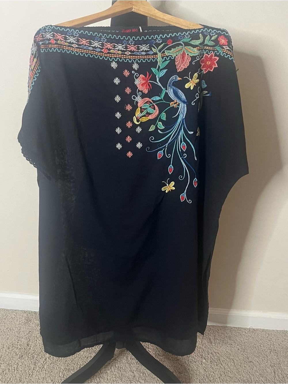 Johnny Was Dahlia Black Embroidered Peacock Floral Split Hem Boho Tunic 3X~NWOT - Picture 8 of 11